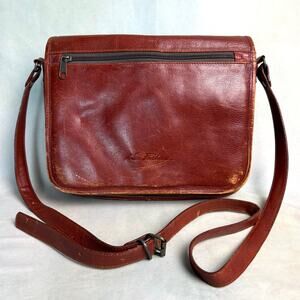 Vintage Nice Fashion Reddish Brown Leather Multi Pocket Organizer Crossbody Bag